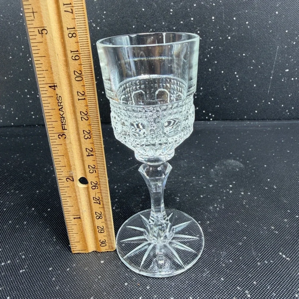 Antique Clear Pressed Glass Cordial Cups Thumbprint Starburst Base Set of 2 VTG